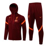 2021-2022 Liverpool Hoodie Maroon Football Training Set (Jacket + Pants) Men's