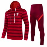2021-2022 Liverpool Hoodie Red Stripe Football Training Set (Sweatshirt + Pants) Men's