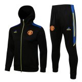 2021-2022 Manchester United Hoodie Black - Yellow Football Training Set (Jacket + Pants) Men's