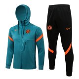 2021-2022 Chelsea Hoodie Green Football Training Set (Jacket + Pants) Men's