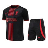 2022-2023 Liverpool Black Stripes Short Football Training Set (Shirt + Short) Men's
