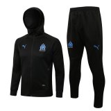 2021-2022 Olympique Marseille Hoodie All Black Football Training Set (Jacket + Pants) Men's