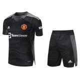 2021-2022 Manchester United Goalkeeper Black Football Shirt (Shirt + Shorts) Men's