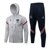 2021-2022 PSG x Jordan Hoodie Light Grey Football Training Set (Jacket + Pants) Men's