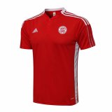 2021-2022 Bayern Munich Red Stripes Football Polo Shirt Men's