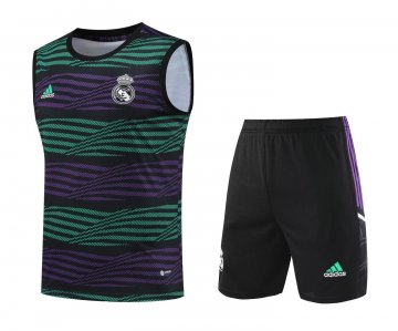 2023-2024 Real Madrid Green - Purple Football Training Set (Singlet + Short) Men's