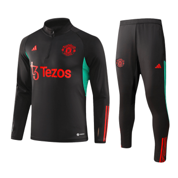 2023-2024 Manchester United Zipper Black Football Training Set (Sweatshirt + Pants) Children's