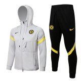 2021-2022 Chelsea Hoodie Light Grey Football Training Set (Jacket + Pants) Men's