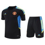 2021-2022 Manchester United Black - Blue Football Training Set (Shirt + Pants) Men's