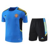 2021-2022 Manchester United Blue Football Training Set (Shirt + Pants) Men's