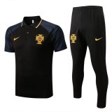 2022-2023 Portugal Black Football Training Set (Polo + Pants) Men's