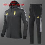 2021-2022 Juventus Hoodie Black Football Training Set (Jacket + Pants) Children's