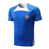 2022 France Blue Short Football Training Shirt Men's