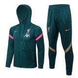 2021-2022 Liverpool Hoodie Green Football Training Set (Jacket + Pants) Men's