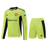 2021-2022 Manchester United Goalkeeper Green Long Sleeve Football Shirt (Shirt + Shorts) Men's