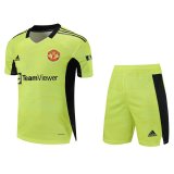 2021-2022 Manchester United Goalkeeper Green Football Shirt (Shirt + Shorts) Men's