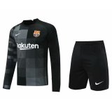 2021-2022 Barcelona Goalkeeper Black Long Sleeve Football Shirt (Shirt + Short) Men's
