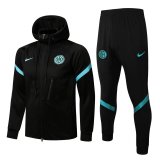 2021-2022 Inter Milan Hoodie Black Football Training Set (Jacket + Pants) Men's