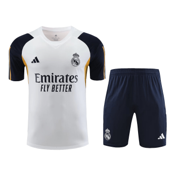 2023-2024 Real Madrid Pre-Match White Football Training Set (Shirt + Short) Men's