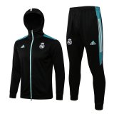 2021-2022 Real Madrid Black - Light Blue Football Training Set (Jacket + Pants) Men's