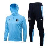 2021-2022 Olympique Marseille Hoodie Blue Football Training Set (Jacket + Pants) Men's