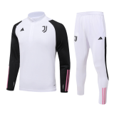 2023-2024 Juventus White Zipper Football Training Set (Sweatshirt + Pants) Children's