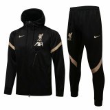 2021-2022 Liverpool Hoodie Black Football Training Set (Jacket + Pants) Men's