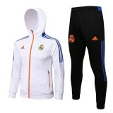 2021-2022 Real Madrid Hoodie White Football Training Set (Jacket + Pants) Men's