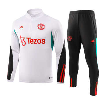 2023-2024 Manchester United Zipper White Football Training Set (Sweatshirt + Pants) Children's