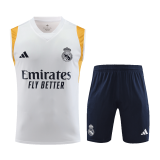 2023-2024 Real Madrid White Football Training Set (Singlet + Short) Men's