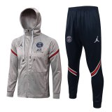 2021-2022 PSG x Jordan Hoodie Light Grey Dots Football Training Set (Jacket + Pants) Men's