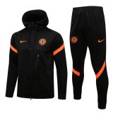 2021-2022 Chelsea Hoodie Black - Orange Football Training Set (Jacket + Pants) Men's