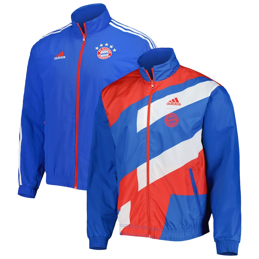 2023-2024 Bayern Munich On-Field Team Logo Anthem Reversible Blue Full-Zip Windrunner Football Jacket Men's