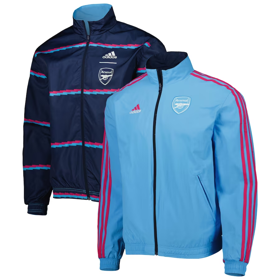 2023-2024 Arsenal On-Field Team Logo Anthem Reversible Blue&Navy Full-Zip Windrunner Football Jacket Men's